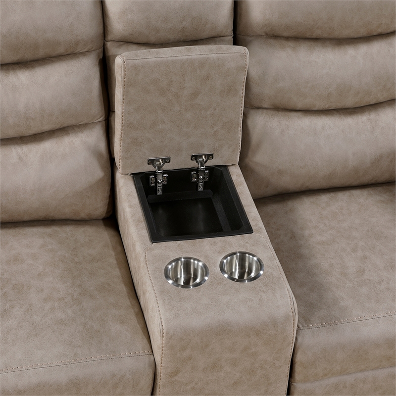 Meloni Glider Reclining Loveseat- Console and Holders- Taupe Fabric