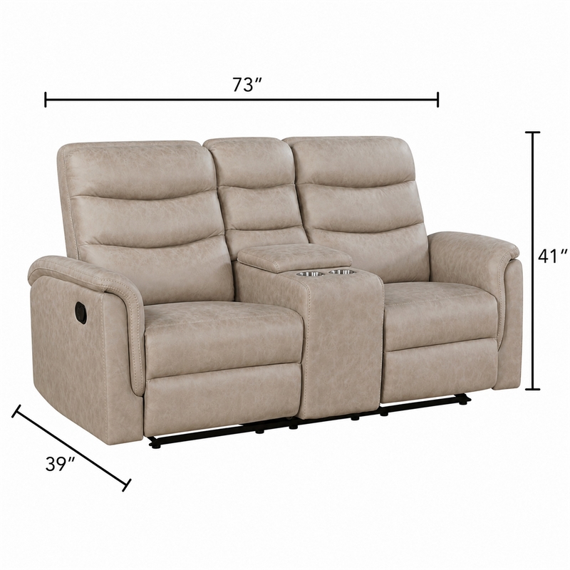 Meloni Glider Reclining Loveseat- Console and Holders- Taupe Fabric