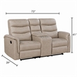 Meloni Glider Reclining Loveseat- Console and Holders- Taupe Fabric