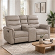 Meloni Glider Reclining Loveseat- Console and Holders- Taupe Fabric