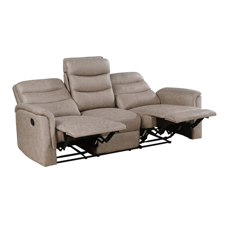 Meloni Double Glider Reclining Sofa- Drop-Down Table- Taupe Microfiber