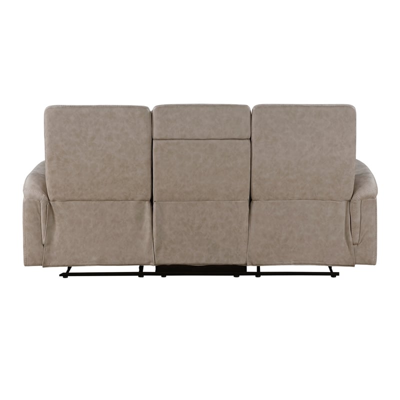 Meloni Double Glider Reclining Sofa- Drop-Down Table- Taupe Microfiber