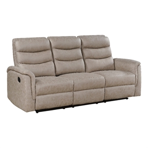 Meloni Double Glider Reclining Sofa- Drop-Down Table- Taupe Microfiber