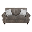 Pinto Loveseat with Nailhead Trim- 2 Accent Pillows- Gray Microfiber