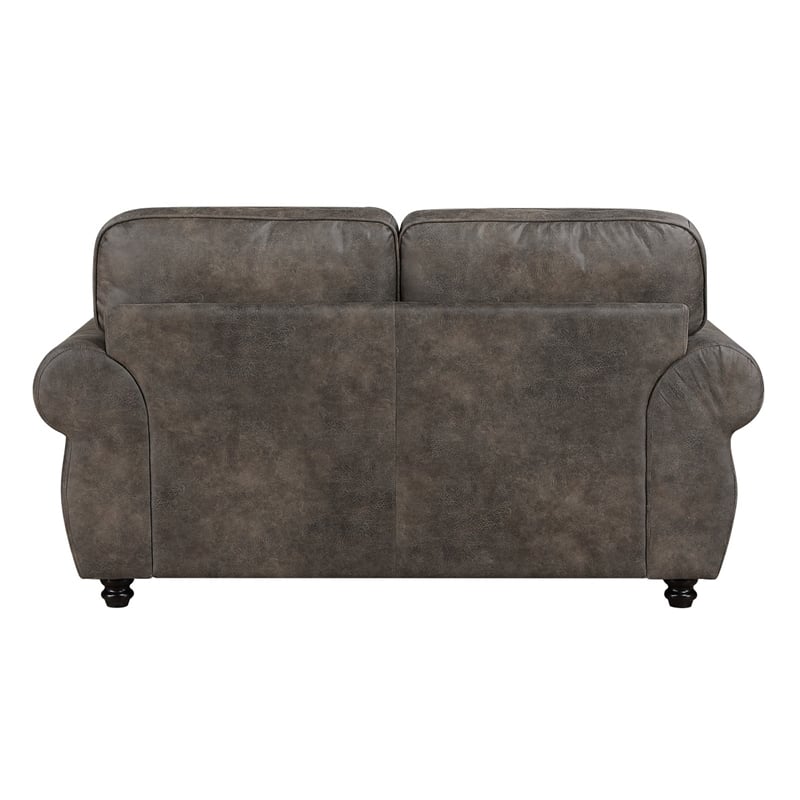 Pinto Loveseat with Nailhead Trim- 2 Accent Pillows- Gray Microfiber
