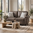 Pinto Loveseat with Nailhead Trim- 2 Accent Pillows- Gray Microfiber