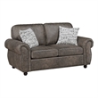 Pinto Loveseat with Nailhead Trim- 2 Accent Pillows- Gray Microfiber