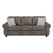Pinto Sofa with Nailhead Trim and 2 Accent Pillows- Gray Microfiber