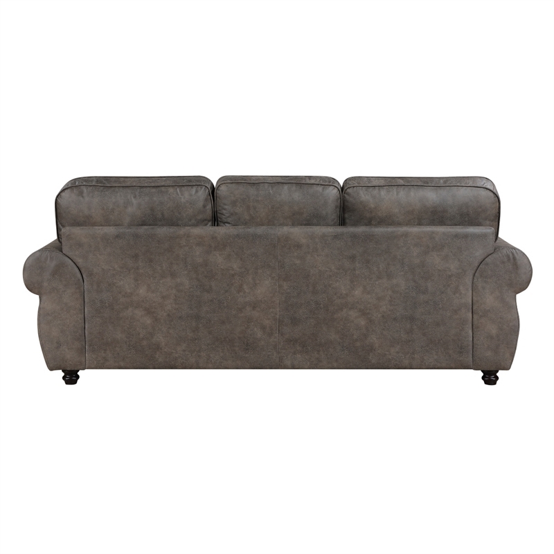 Pinto Sofa with Nailhead Trim and 2 Accent Pillows- Gray Microfiber