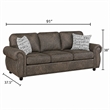 Pinto Sofa with Nailhead Trim and 2 Accent Pillows- Gray Microfiber