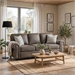 Pinto Sofa with Nailhead Trim and 2 Accent Pillows- Gray Microfiber