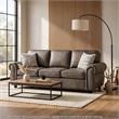 Pinto Sofa with Nailhead Trim and 2 Accent Pillows- Gray Microfiber