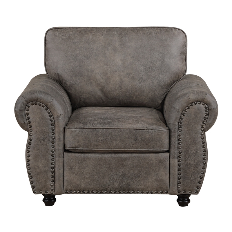 Pinto Traditional Accent Chair- Nailhead Trim- Brown-Gray Microfiber