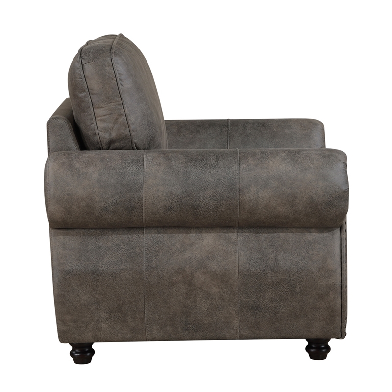 Pinto Traditional Accent Chair- Nailhead Trim- Brown-Gray Microfiber
