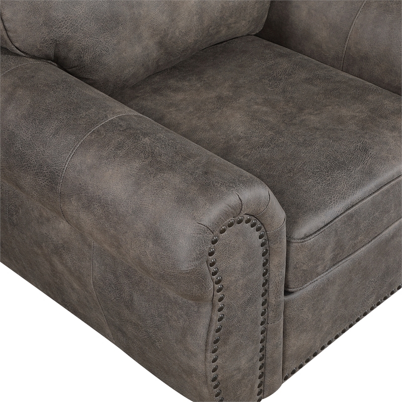 Pinto Traditional Accent Chair- Nailhead Trim- Brown-Gray Microfiber