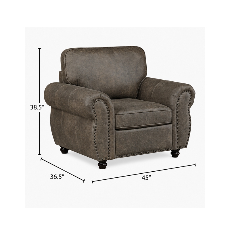 Pinto Traditional Accent Chair- Nailhead Trim- Brown-Gray Microfiber