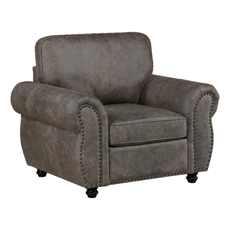 Pinto Traditional Accent Chair- Nailhead Trim- Brown-Gray Microfiber