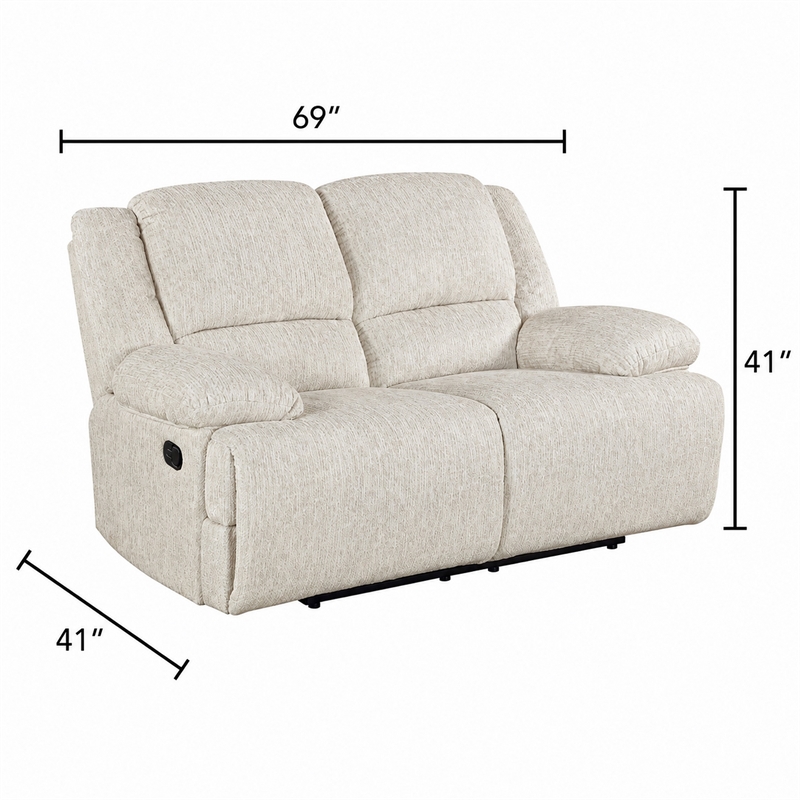 Cally Double Reclining Loveseat- Wall Hugger Design- Beige Microfiber