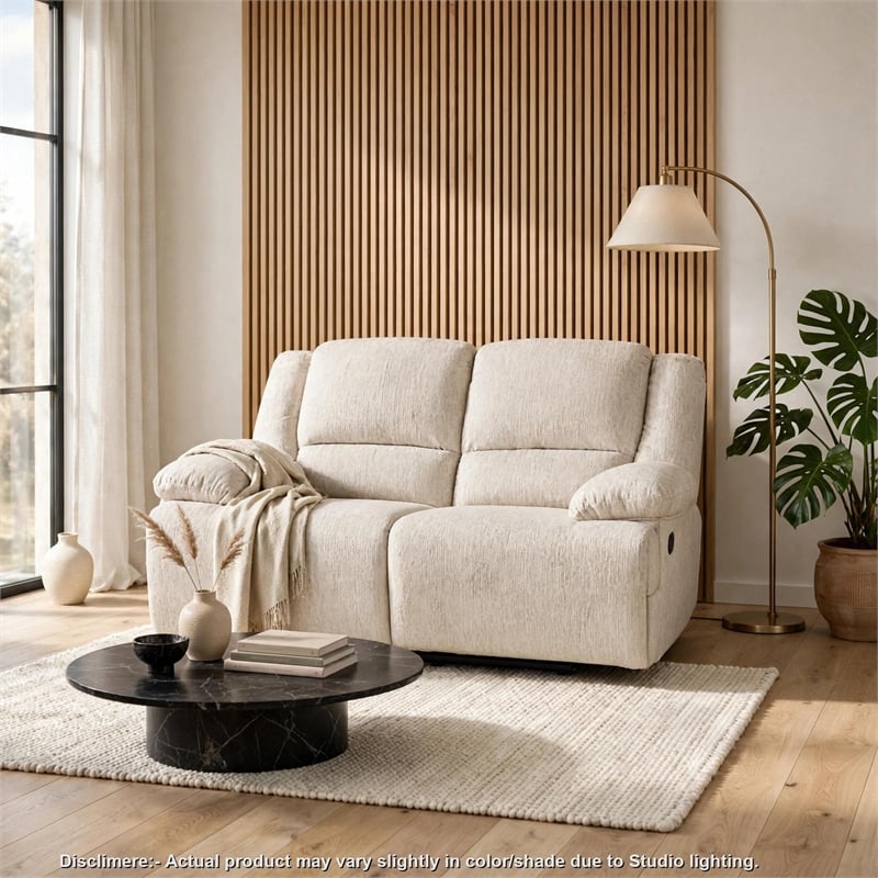 Cally Double Reclining Loveseat- Wall Hugger Design- Beige Microfiber