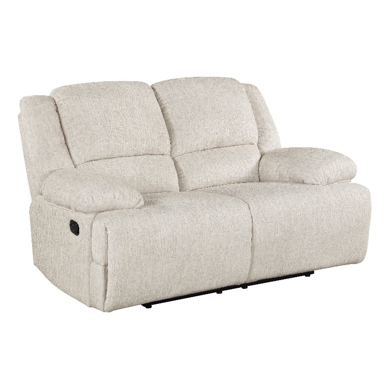 Cally Double Reclining Loveseat- Wall Hugger Design- Beige Microfiber