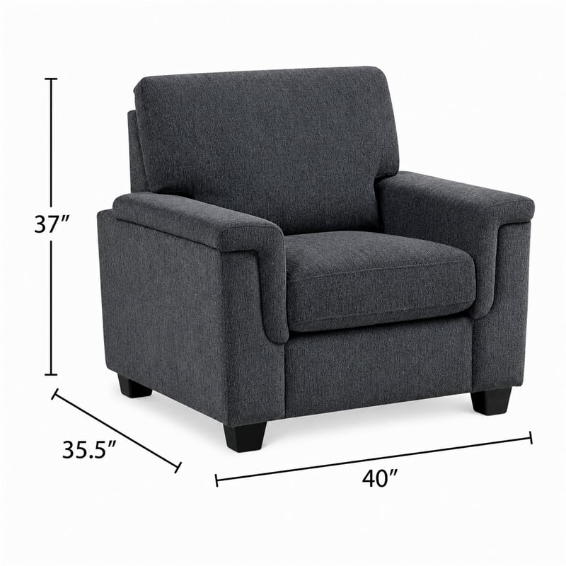 Deva Accent Chair- Contoured Arms- Foam Cushions- Dark Gray Chenille