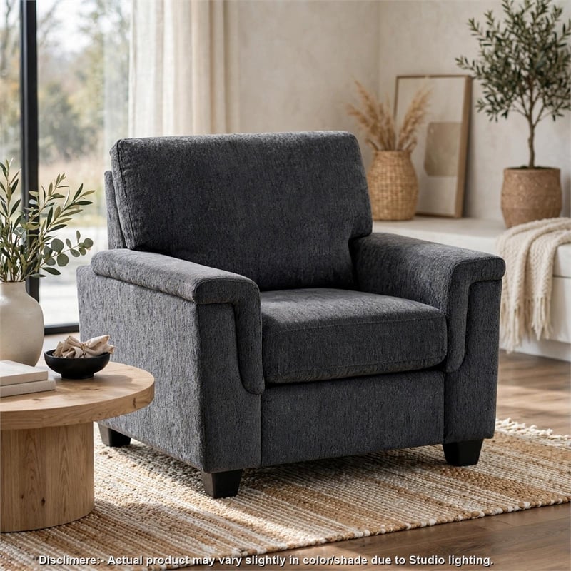 Deva Accent Chair- Contoured Arms- Foam Cushions- Dark Gray Chenille