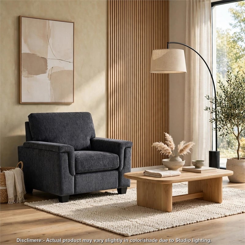 Deva Accent Chair- Contoured Arms- Foam Cushions- Dark Gray Chenille