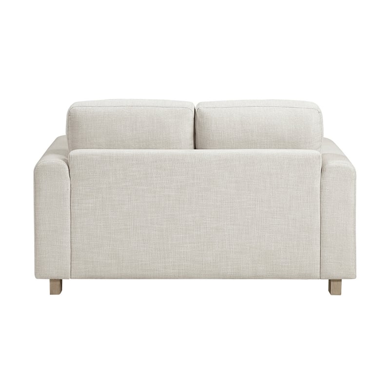 Swan Loveseat- Natural Brown Wood Frame- Beige Polyester- 59 Inch