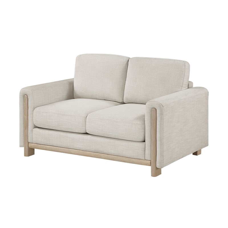 Swan Loveseat- Natural Brown Wood Frame- Beige Polyester- 59 Inch
