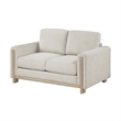 Swan Loveseat- Natural Brown Wood Frame- Beige Polyester- 59 Inch