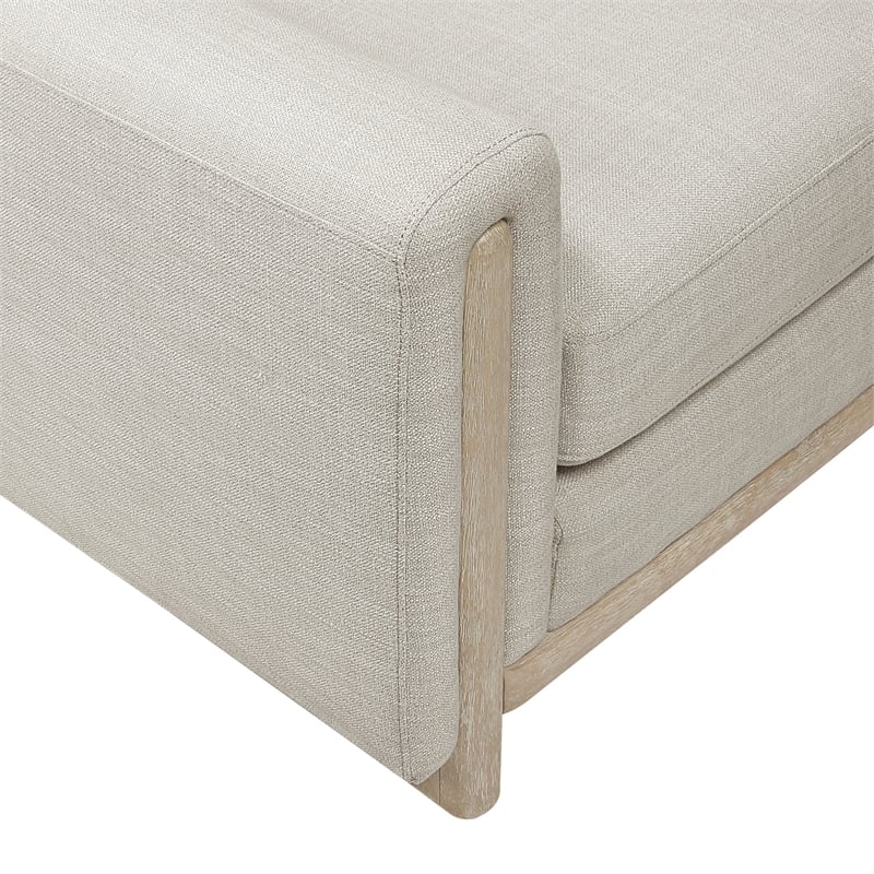 Swan Loveseat- Natural Brown Wood Frame- Beige Polyester- 59 Inch