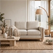 Swan Loveseat- Natural Brown Wood Frame- Beige Polyester- 59 Inch