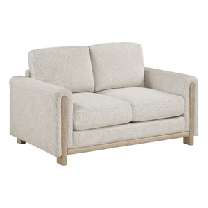 Swan Loveseat- Natural Brown Wood Frame- Beige Polyester- 59 Inch