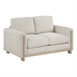 Swan Loveseat- Natural Brown Wood Frame- Beige Polyester- 59 Inch