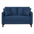 Yera Loveseat w 2 Pillows- Tufted Blue Fabric- Cherry Brown Wood- 52 Inch