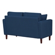 Yera Loveseat w 2 Pillows- Tufted Blue Fabric- Cherry Brown Wood- 52 Inch