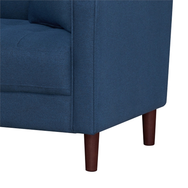 Yera Loveseat w 2 Pillows- Tufted Blue Fabric- Cherry Brown Wood- 52 Inch