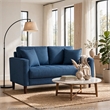 Yera Loveseat w 2 Pillows- Tufted Blue Fabric- Cherry Brown Wood- 52 Inch