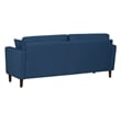 Yera Sofa w 2 Pillows-  Tufted Blue Fabric- Cherry Brown Wood- 77 Inch