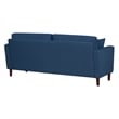 Yera Sofa w 2 Pillows-  Tufted Blue Fabric- Cherry Brown Wood- 77 Inch