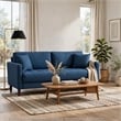 Yera Sofa w 2 Pillows-  Tufted Blue Fabric- Cherry Brown Wood- 77 Inch