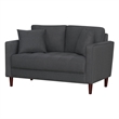 Yera Loveseat w 2 Pillows- Tufted Gray Fabric- Cherry Brown Wood 52 Inch
