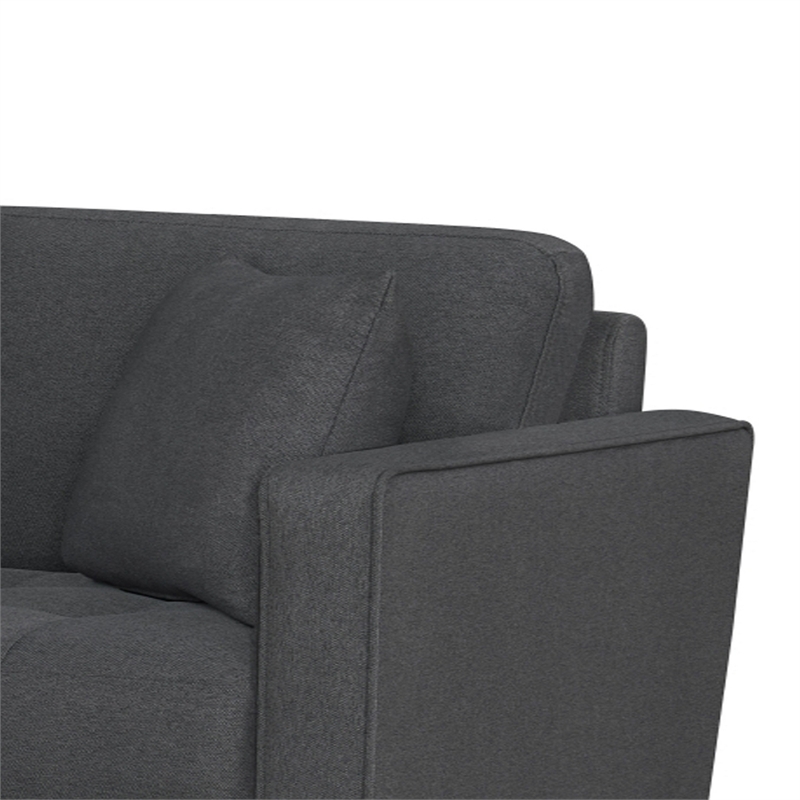 Yera Loveseat w 2 Pillows- Tufted Gray Fabric- Cherry Brown Wood 52 Inch