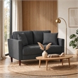 Yera Loveseat w 2 Pillows- Tufted Gray Fabric- Cherry Brown Wood 52 Inch