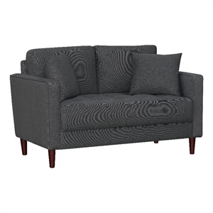Yera Loveseat w 2 Pillows- Tufted Gray Fabric- Cherry Brown Wood 52 Inch