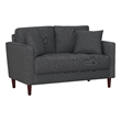Yera Loveseat w 2 Pillows- Tufted Gray Fabric- Cherry Brown Wood 52 Inch