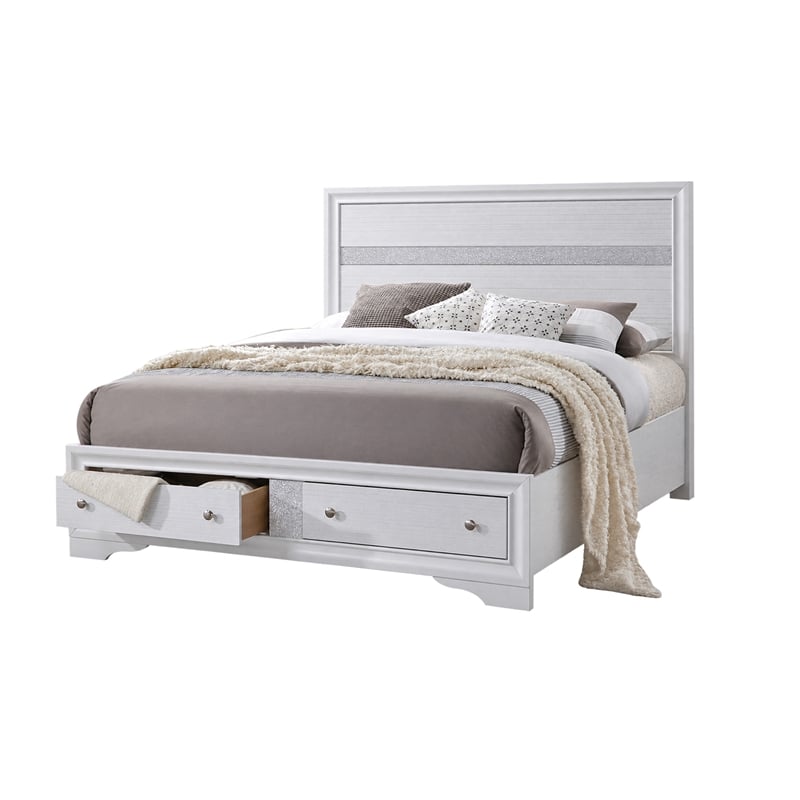 King Bedroom Set- White- 5pc w 2 Nightstands- Dresser- Mirror