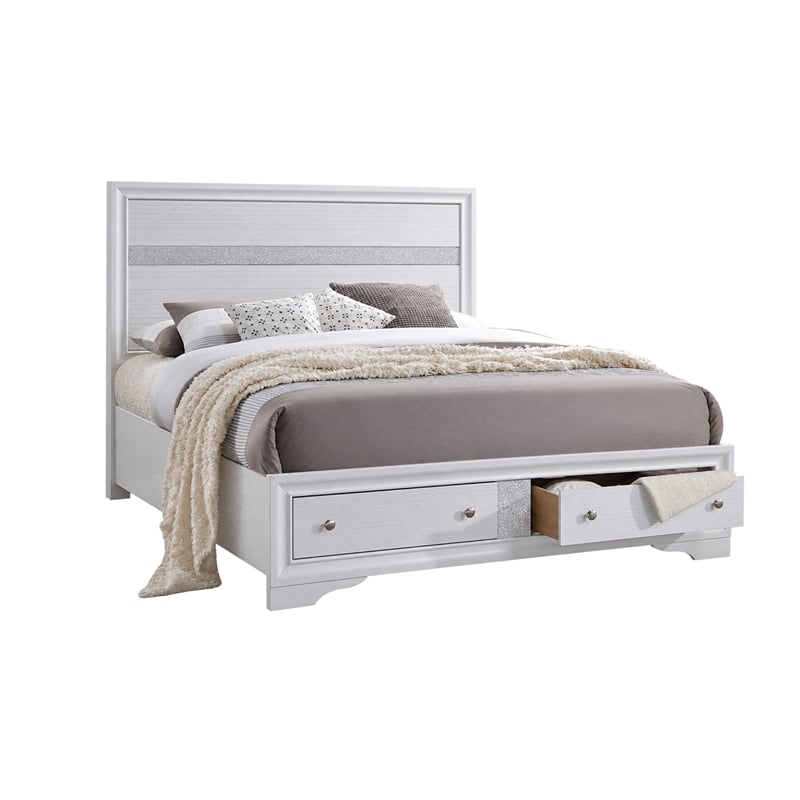 King Bedroom Set- White- 5pc w 2 Nightstands- Dresser- Mirror