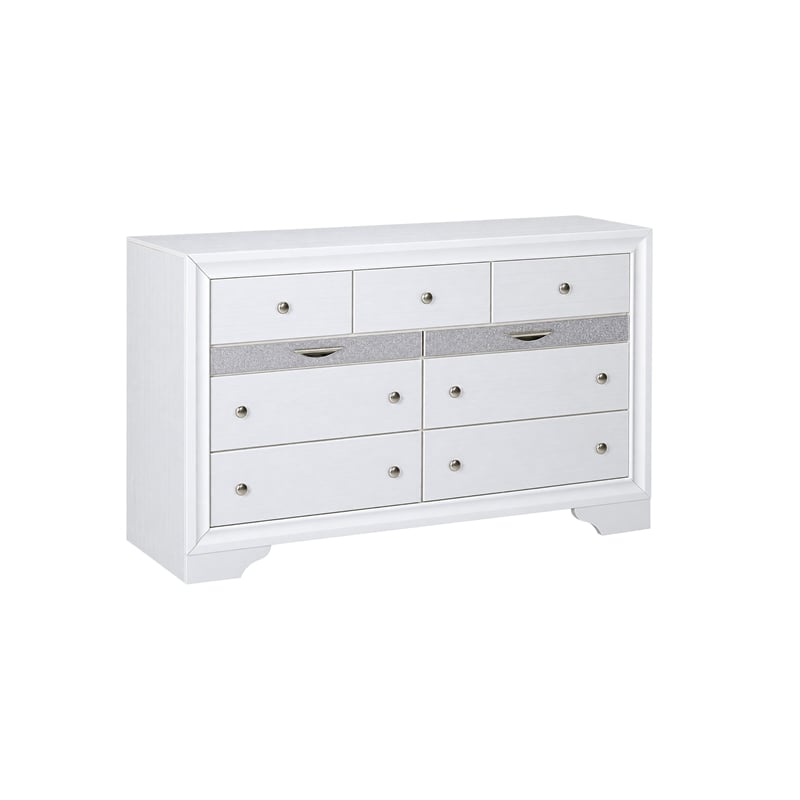 King Bedroom Set- White- 5pc w 2 Nightstands- Dresser- Mirror