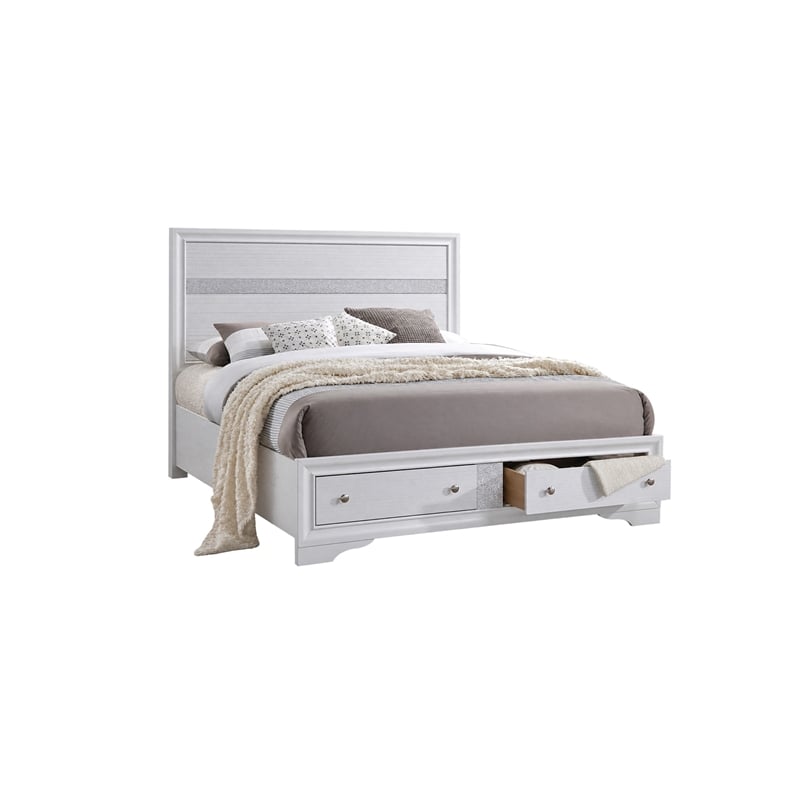 King Bedroom Set- White- 5pc w 2 Nightstands- Dresser- Chest